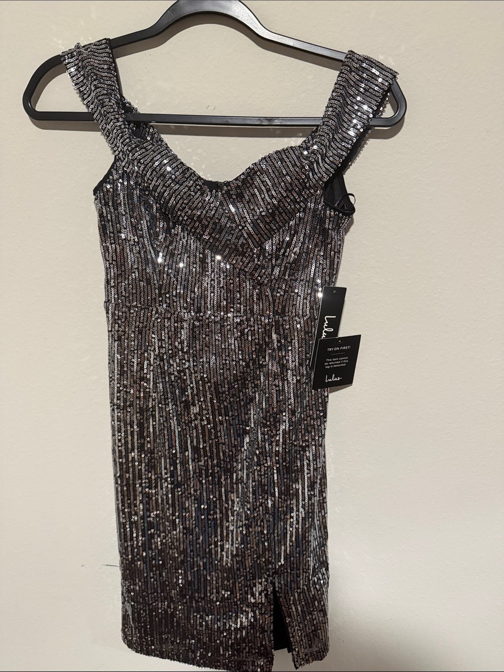 Lulus Once in a Lifetime Silver Sequin Off-the-Shoulder Mini Dress New with Tags - Picture 6 of 8